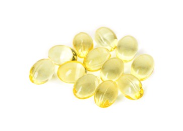 Photo of Vitamin capsules isolated on white. Health supplement