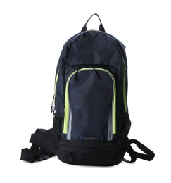 Photo of Stylish new black backpack isolated on white