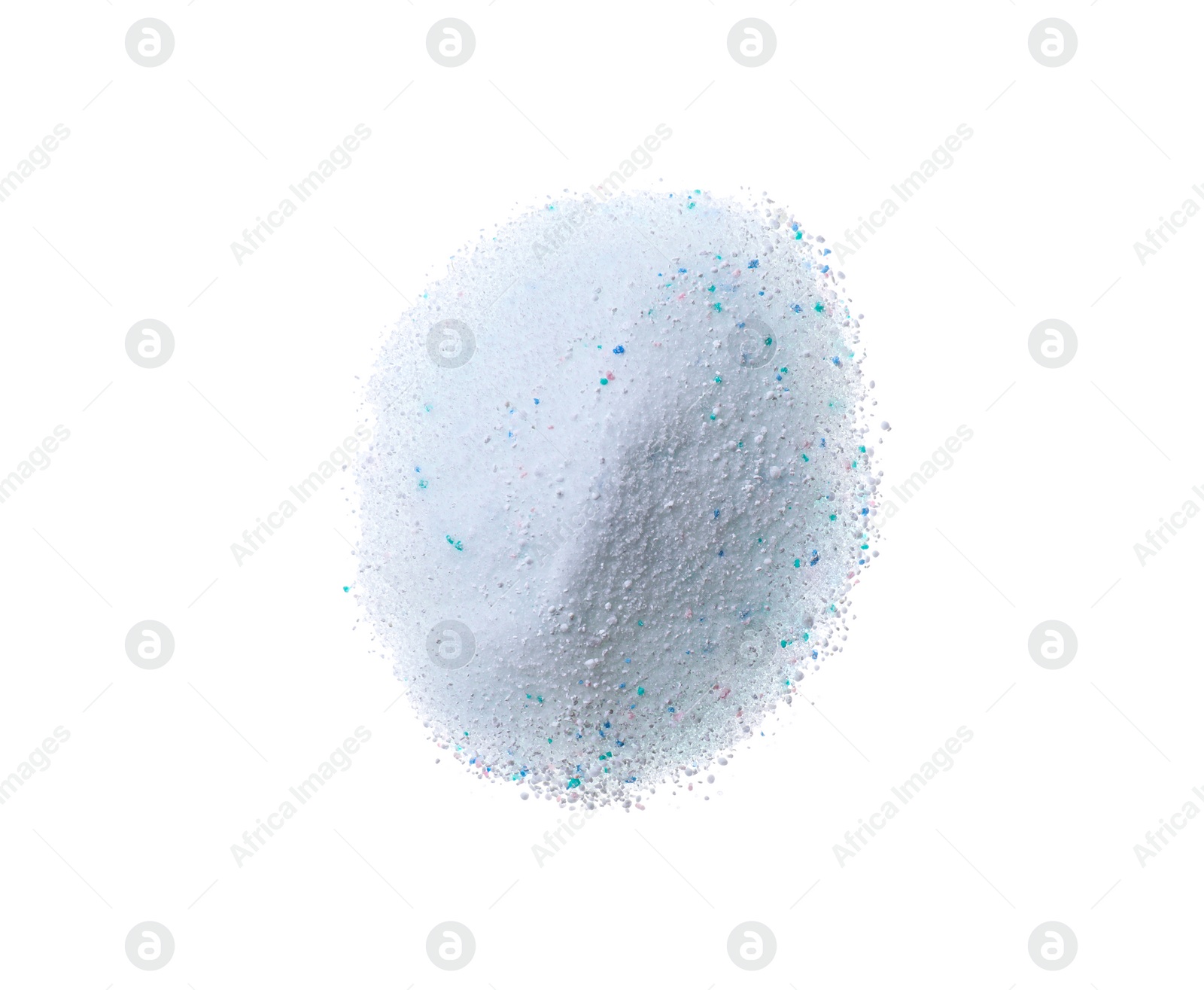 Photo of Pile of laundry powder isolated on white, top view