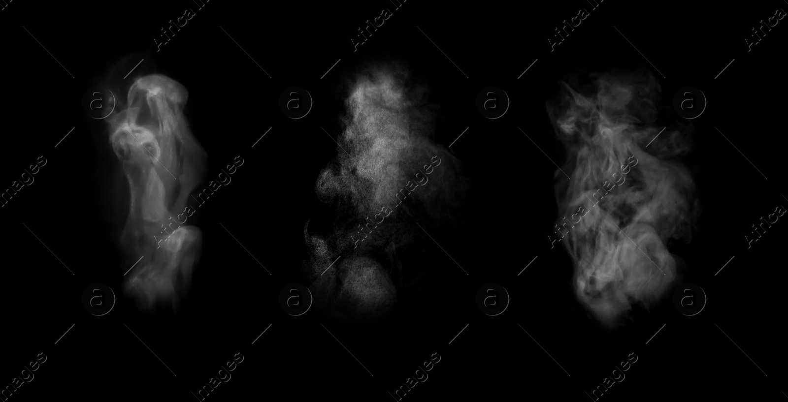 Image of Collection of white smoke on black background