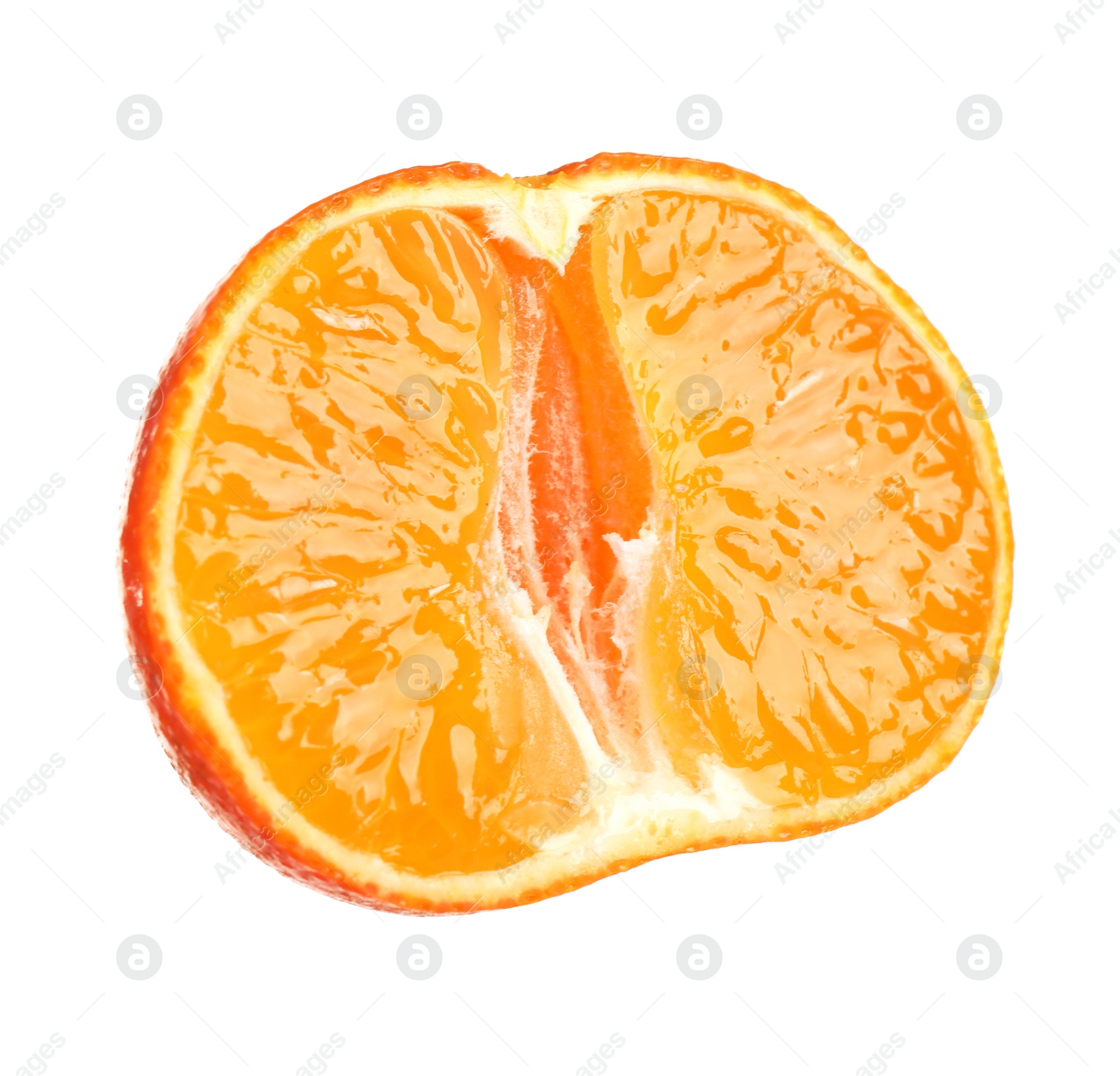 Photo of Cut fresh juicy tangerine isolated on white