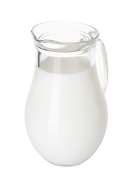 Glass jug of fresh milk isolated on white