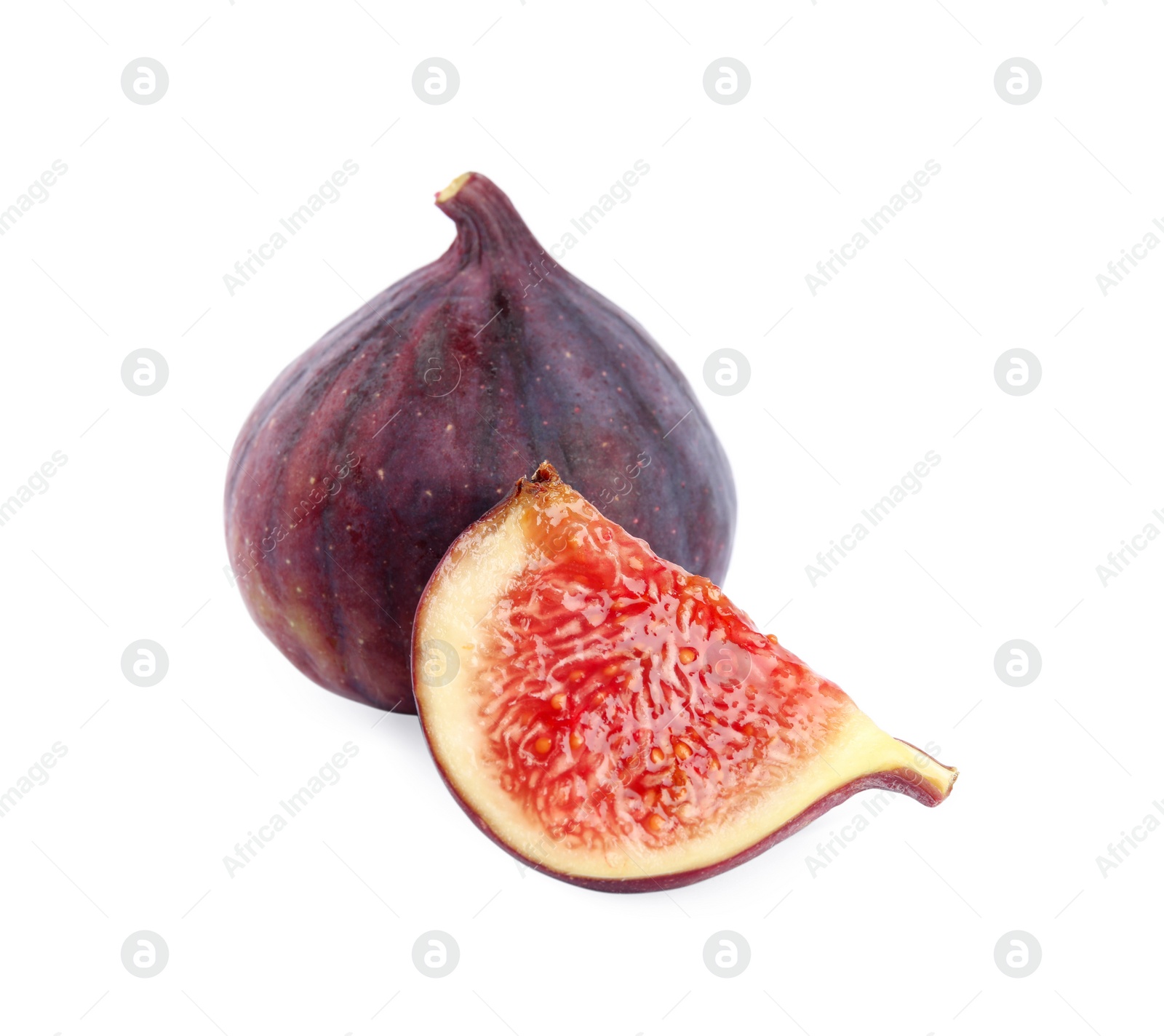 Photo of Tasty fresh fig fruits on white background