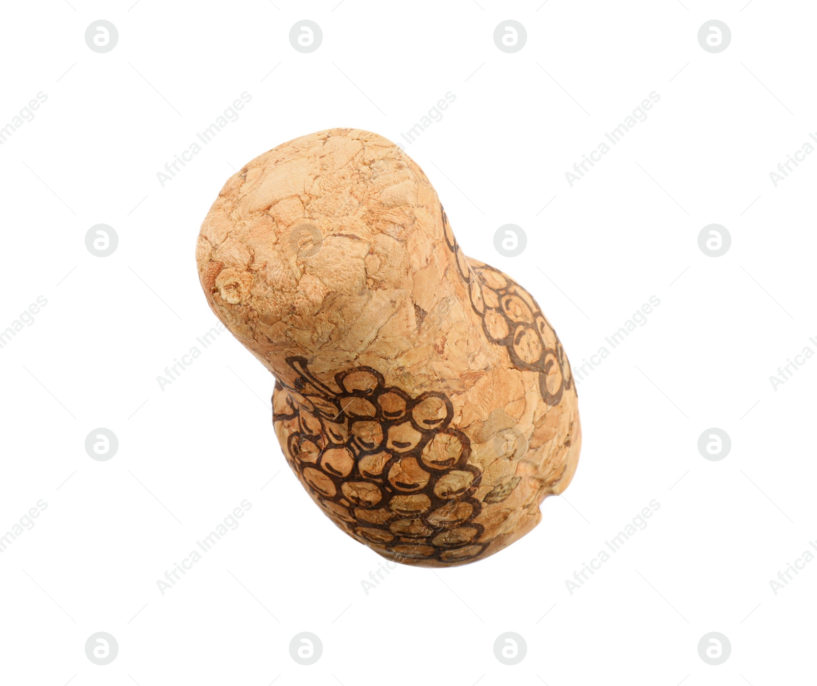 Photo of Sparkling wine cork with grape image isolated on white