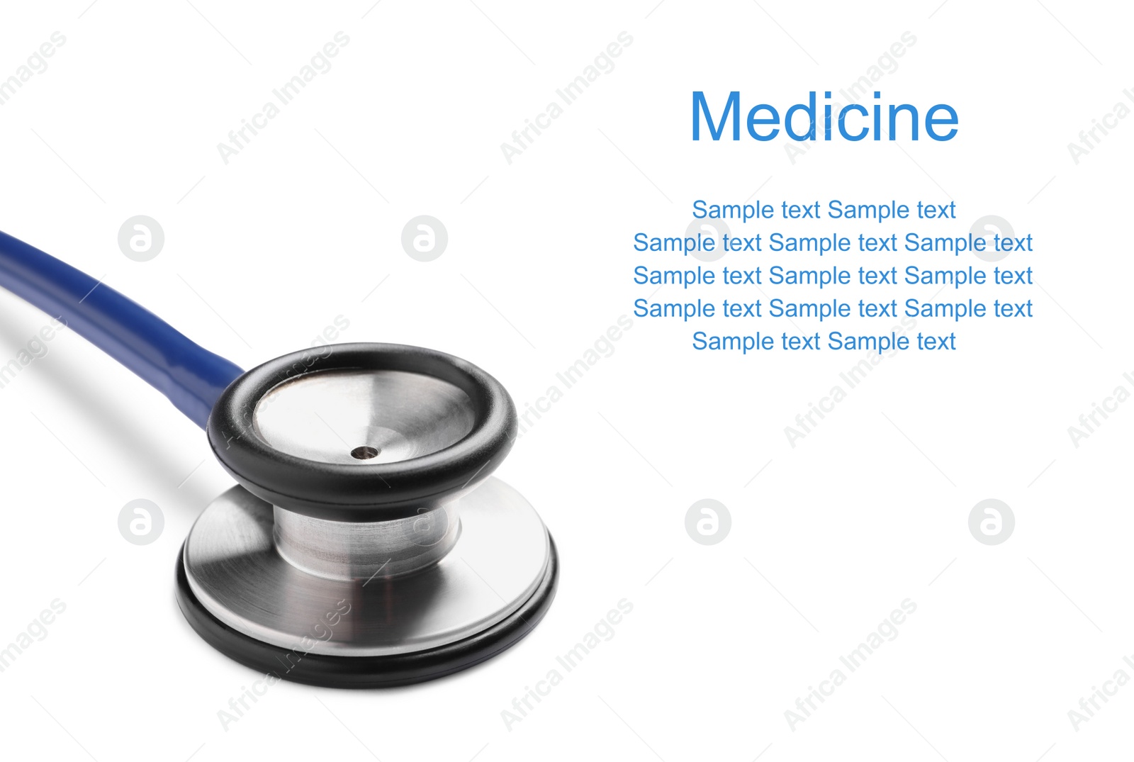 Image of Stethoscope on white background. Space for text