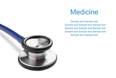 Image of Stethoscope on white background. Space for text