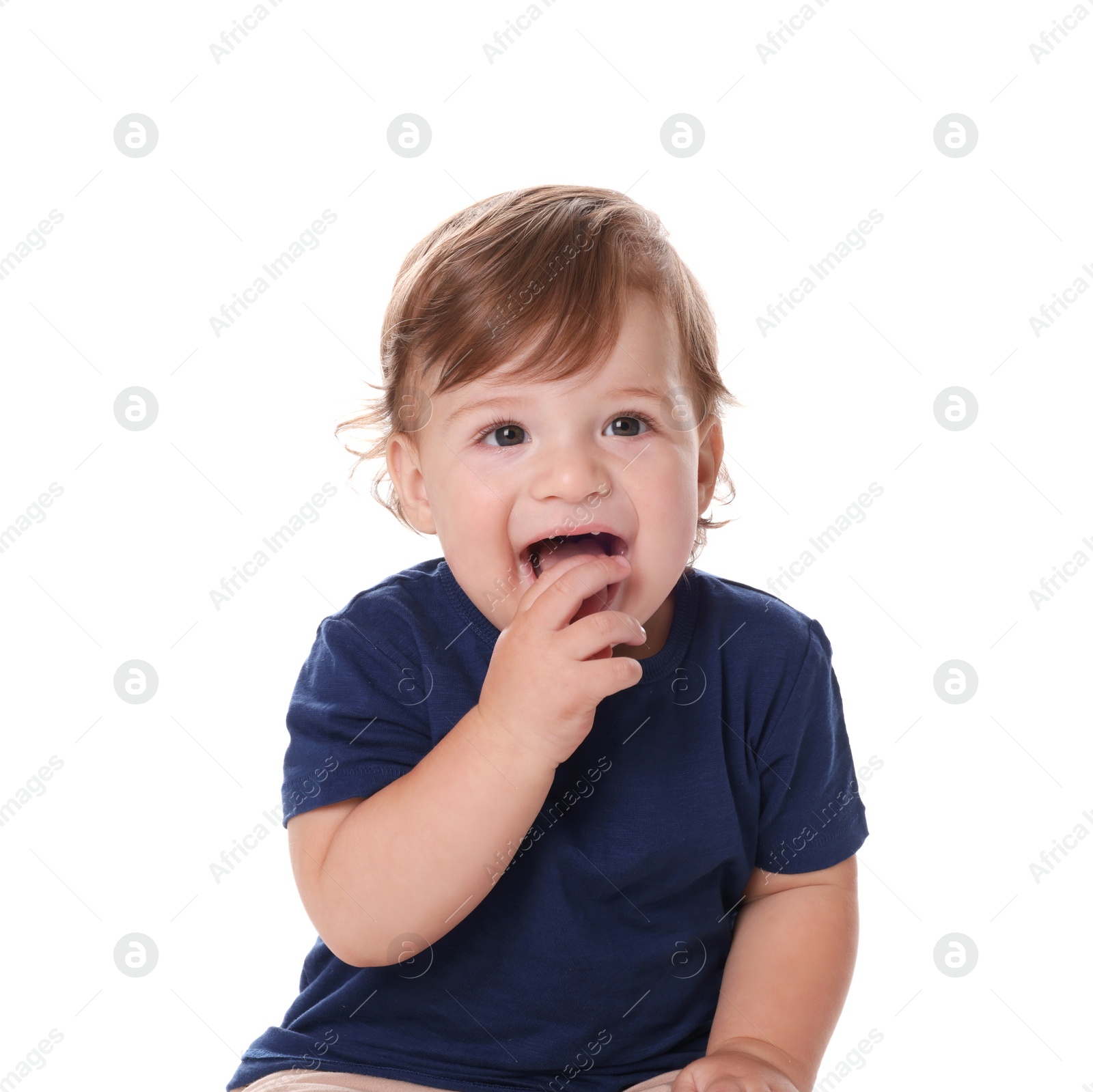 Photo of Cute little boy isolated on white. Adorable child