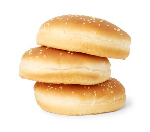 Stack of fresh hamburger buns isolated on white