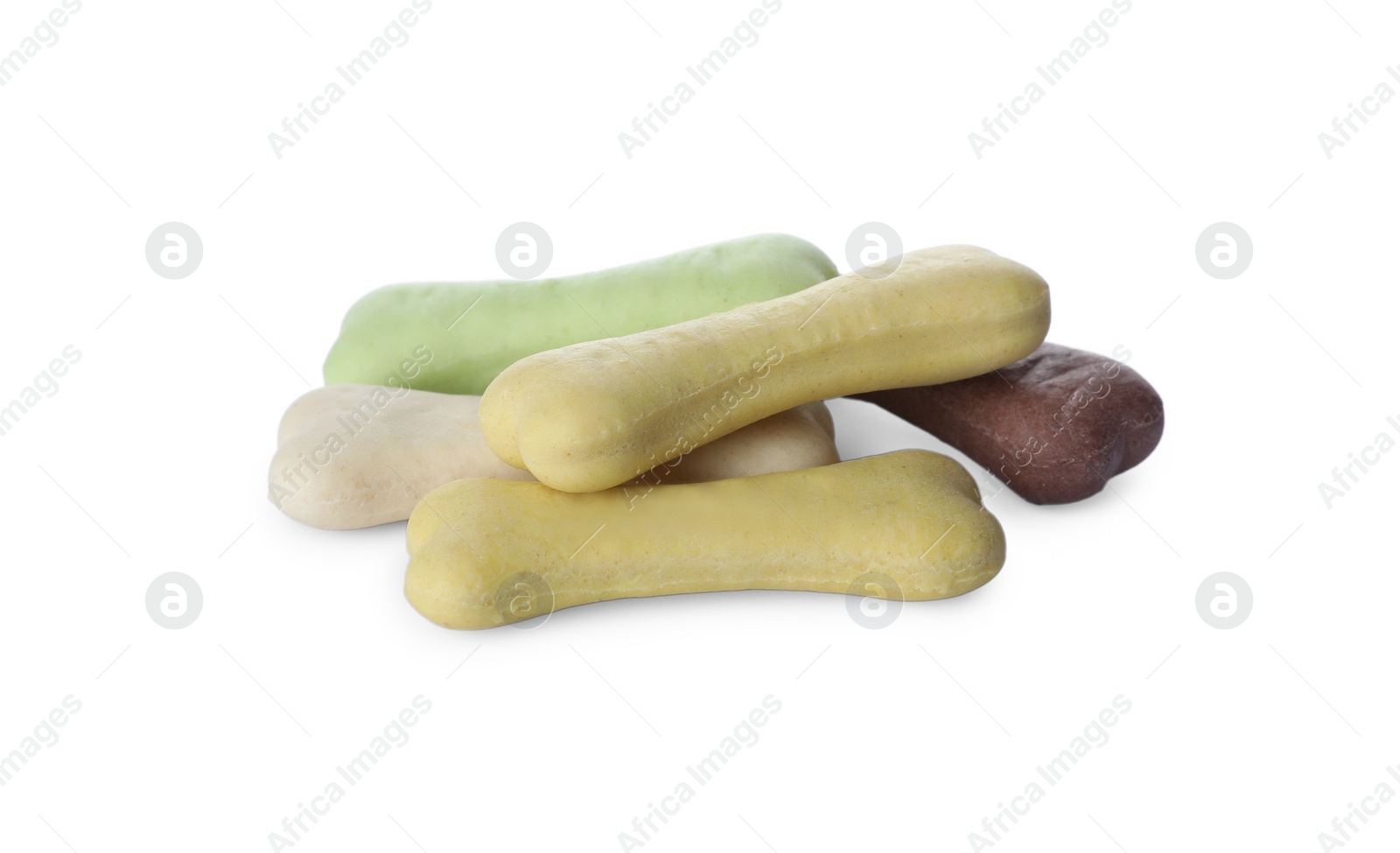 Photo of Different bone shaped dog cookies on white background