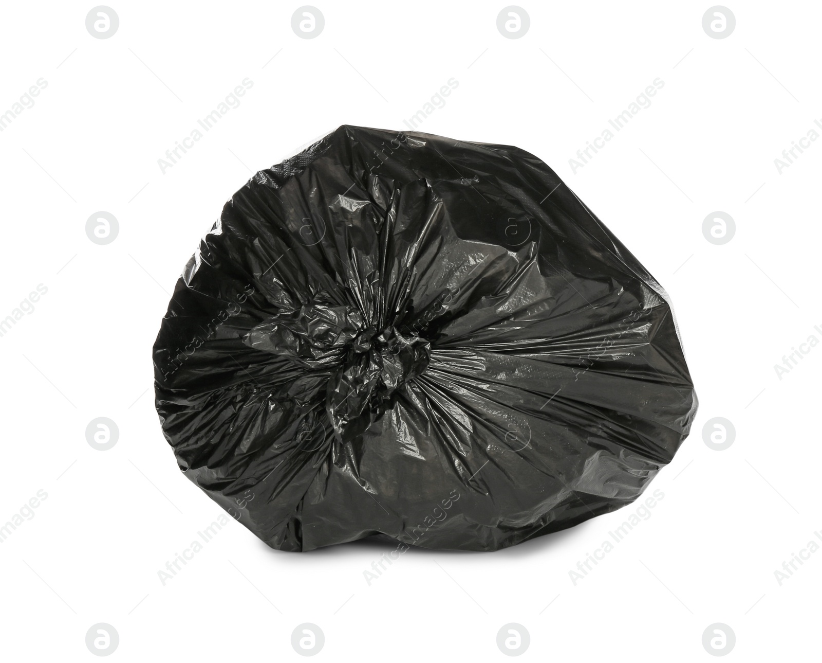 Photo of Black trash bag filled with garbage isolated on white