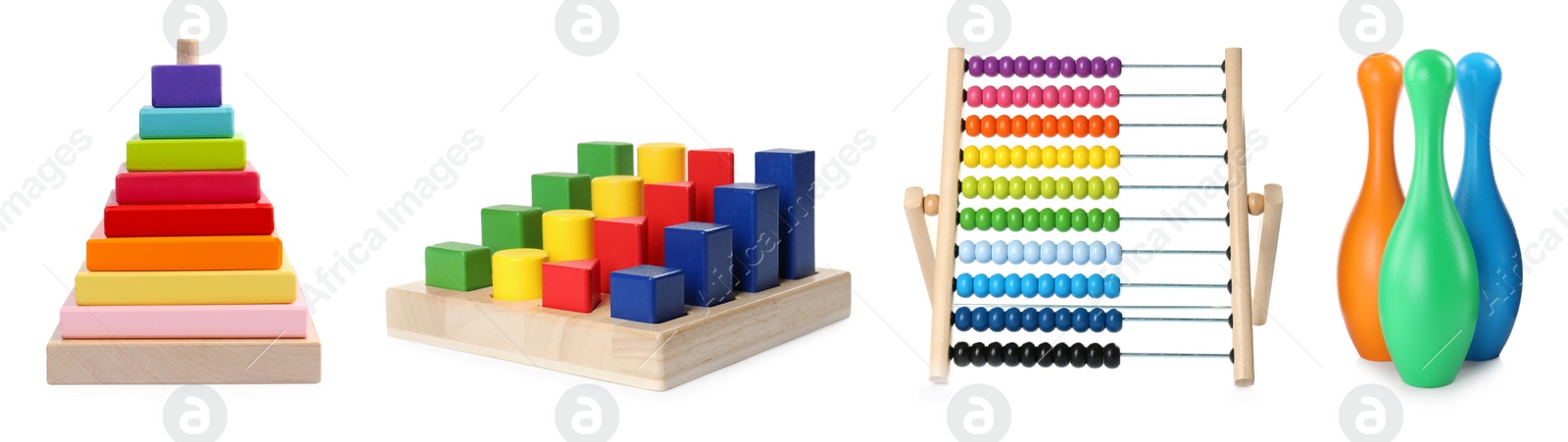 Image of Set with different bright toys isolated on white