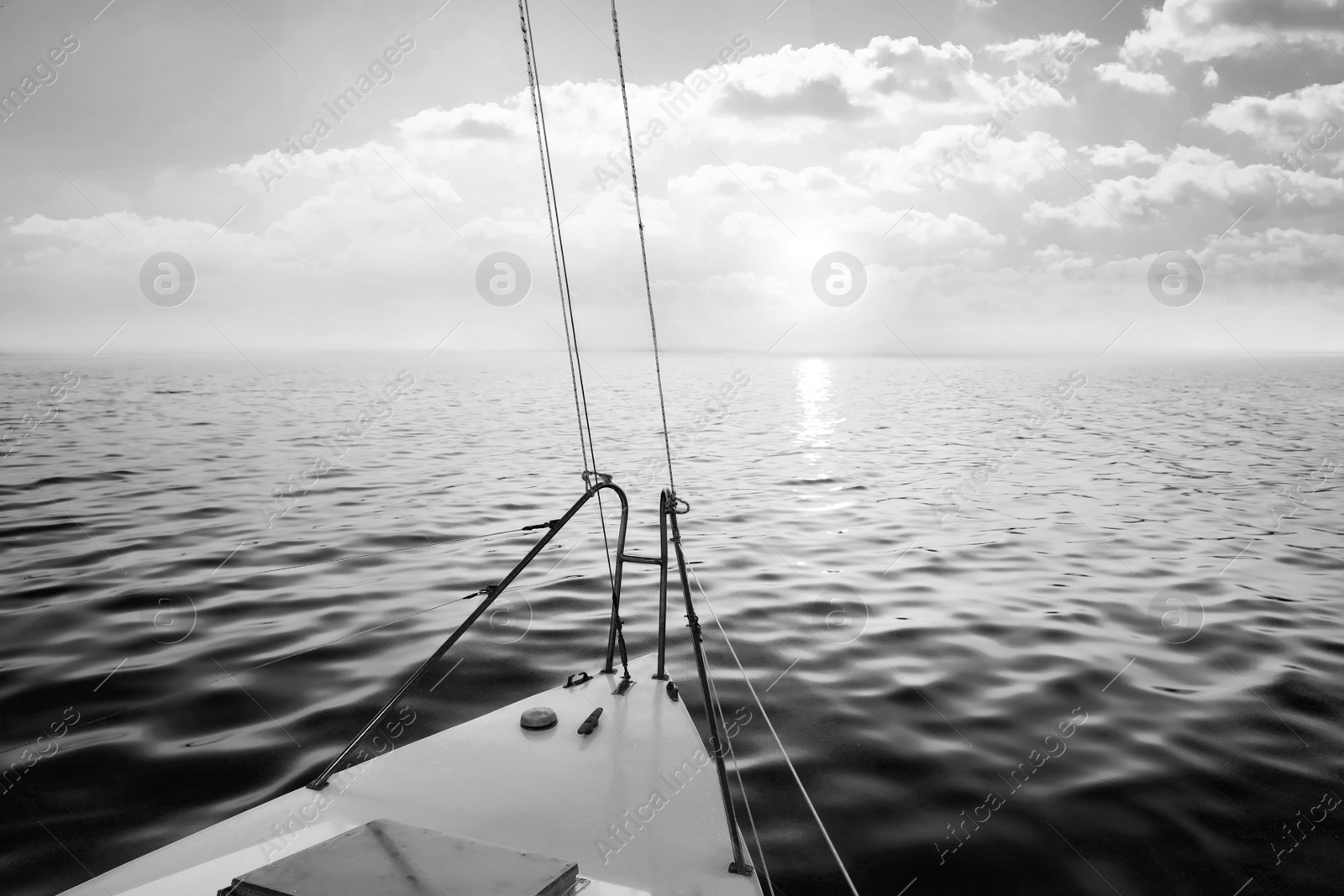 Image of Beautiful view of sea from yacht. Black and white tone