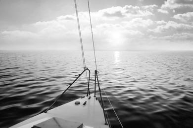 Beautiful view of sea from yacht. Black and white tone