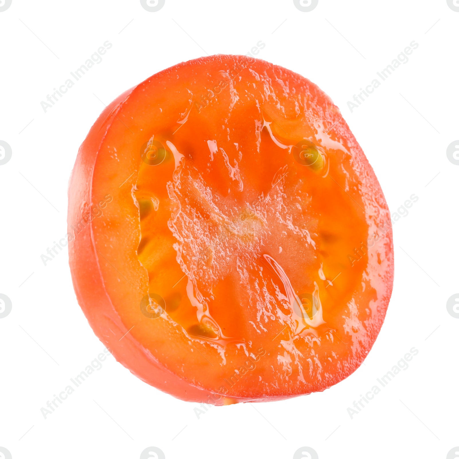 Photo of Slice of fresh tomato isolated on white