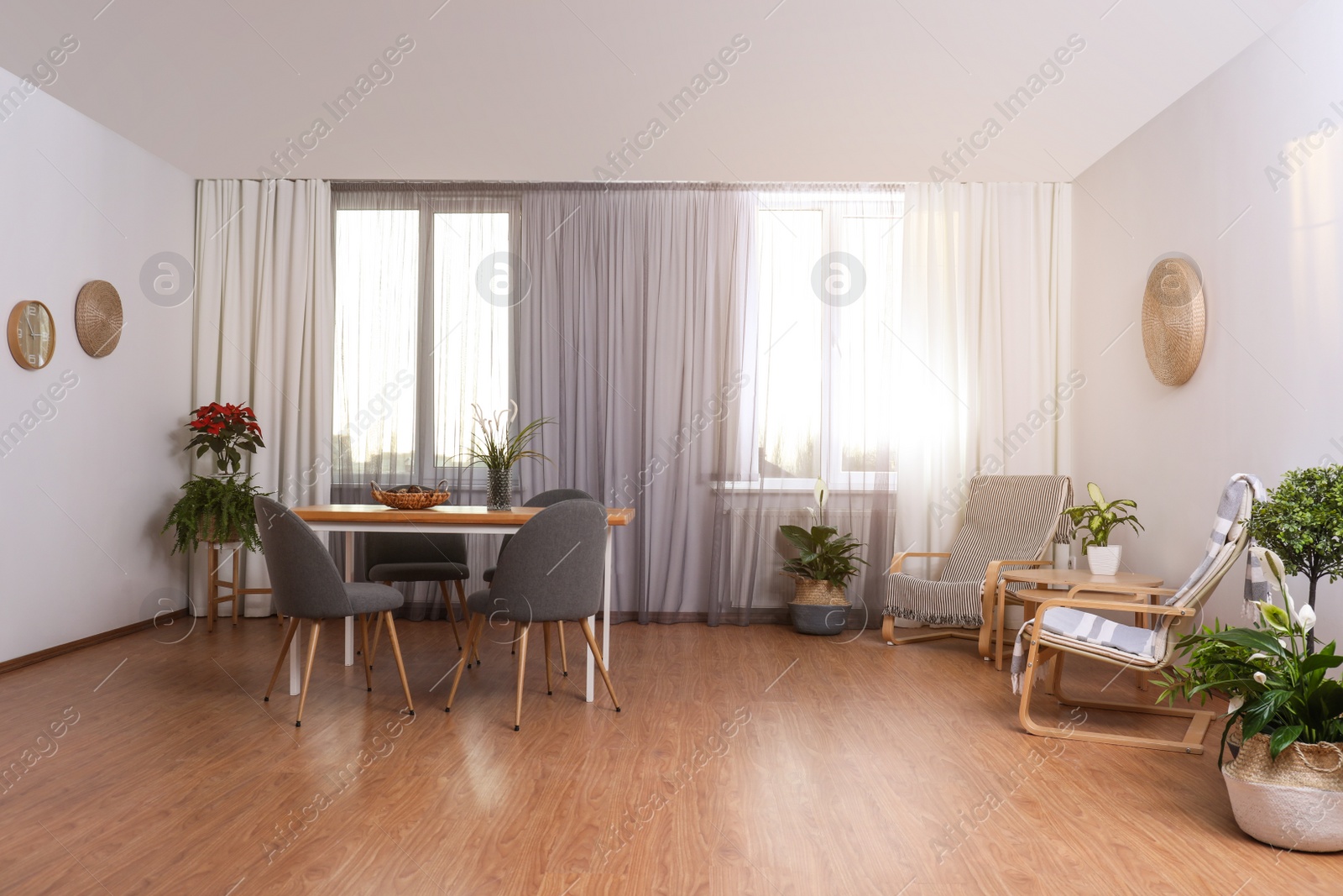 Photo of Windows with stylish curtains in living room interior