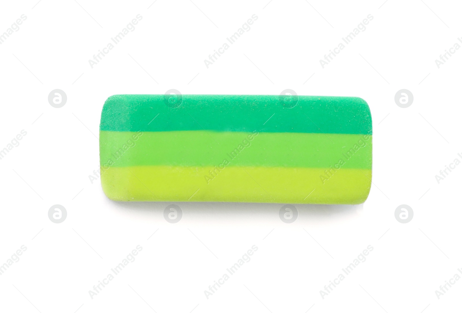 Photo of Eraser on white background. Stationery for school