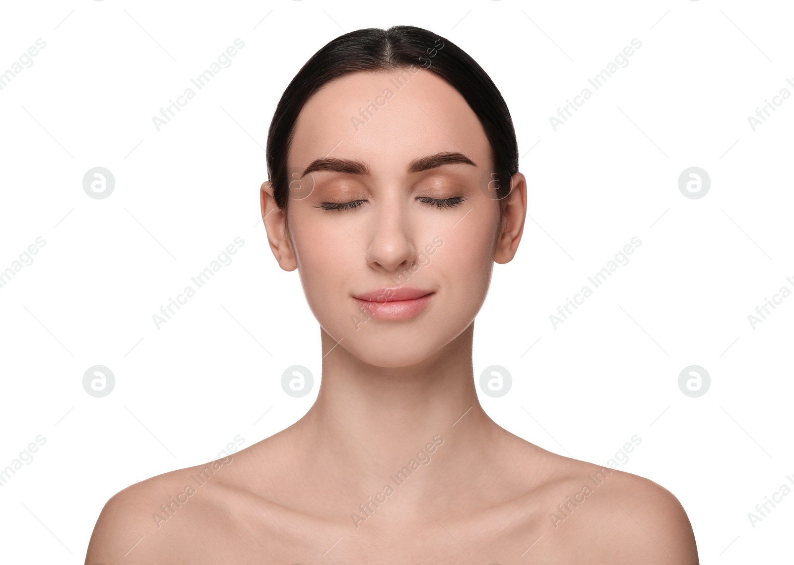 Photo of Portrait of beautiful young woman on white background