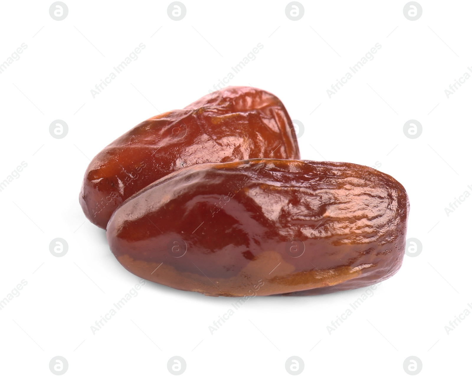 Photo of Tasty sweet dried dates on white background