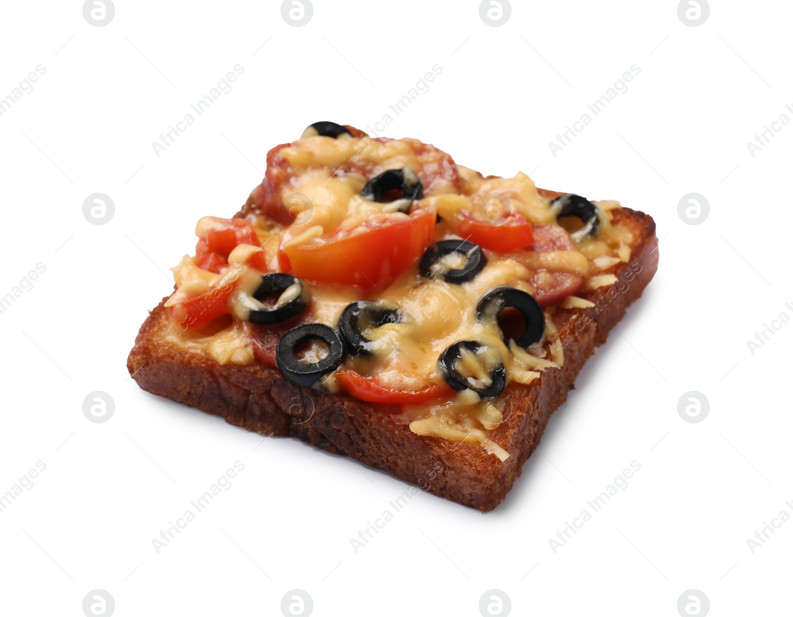 Photo of Tasty pizza toast with cheese isolated on white