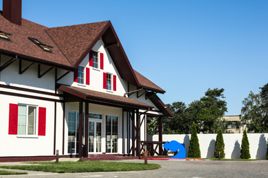 Photo of Beautiful view of stylish building on sunny day