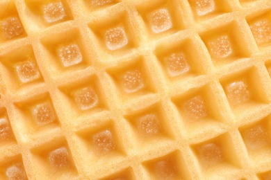 Photo of Delicious waffle for breakfast as background, closeup