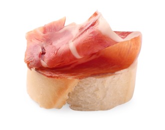 Tasty sandwich with cured ham isolated on white