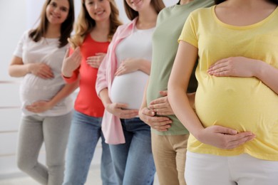Photo of Group of pregnant women at courses for expectant mothers indoors, closeup