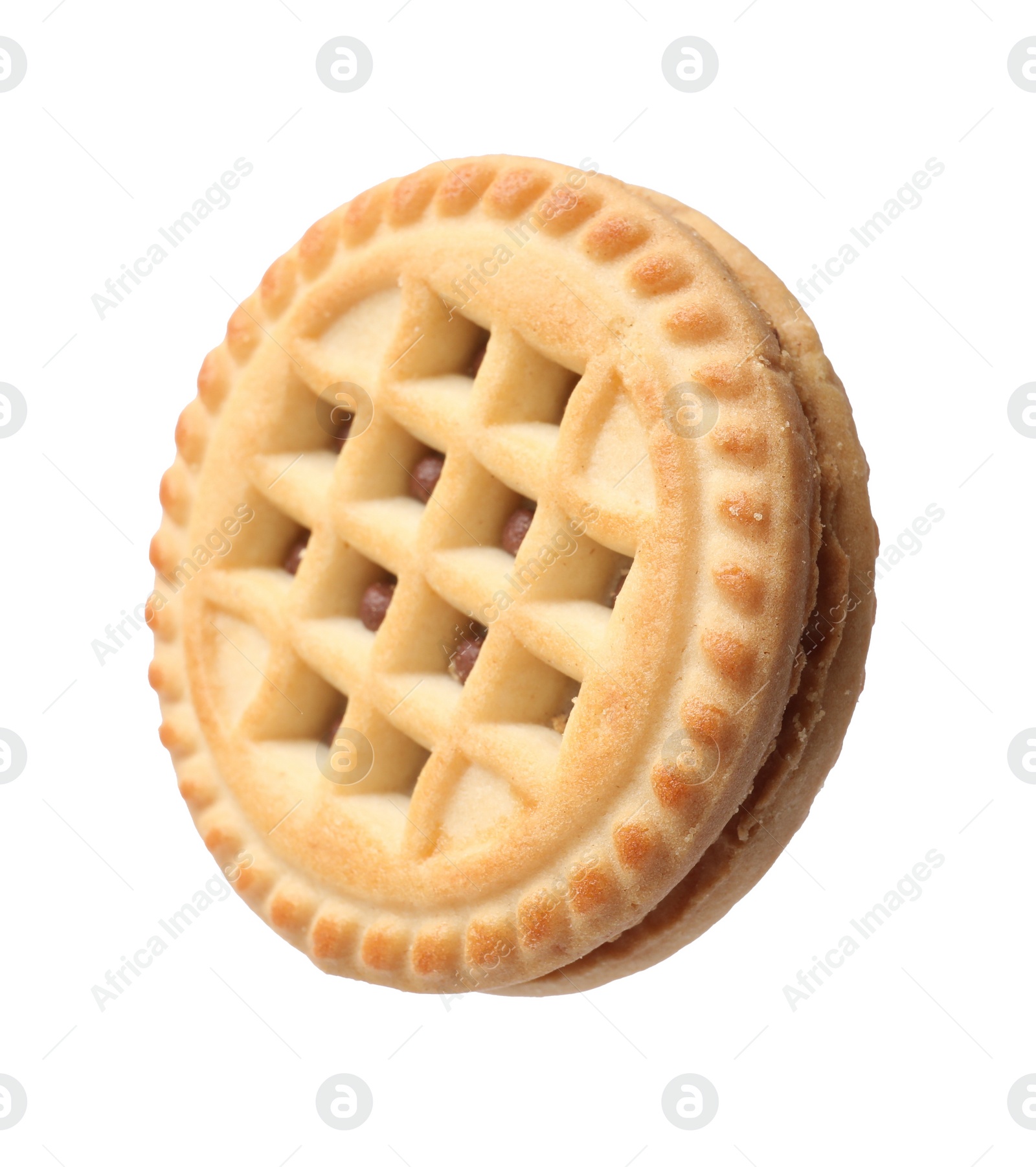 Photo of One tasty sandwich cookie isolated on white