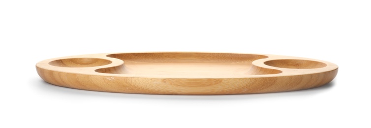 Photo of Tray made of bamboo on white background