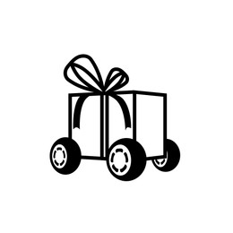 Gift box on wheels. Illustration on white background. Delivery service