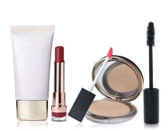 Image of Set with different decorative cosmetics on white background