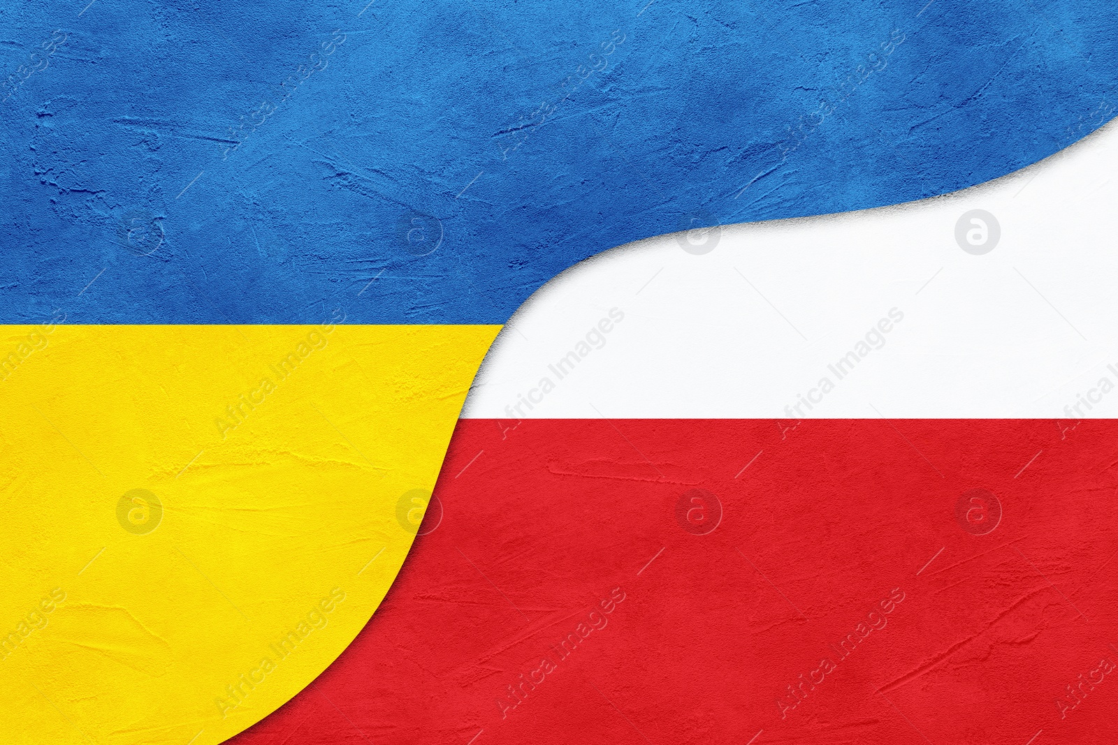 Image of Flags of Ukraine and Poland on textured background. International diplomatic relationships