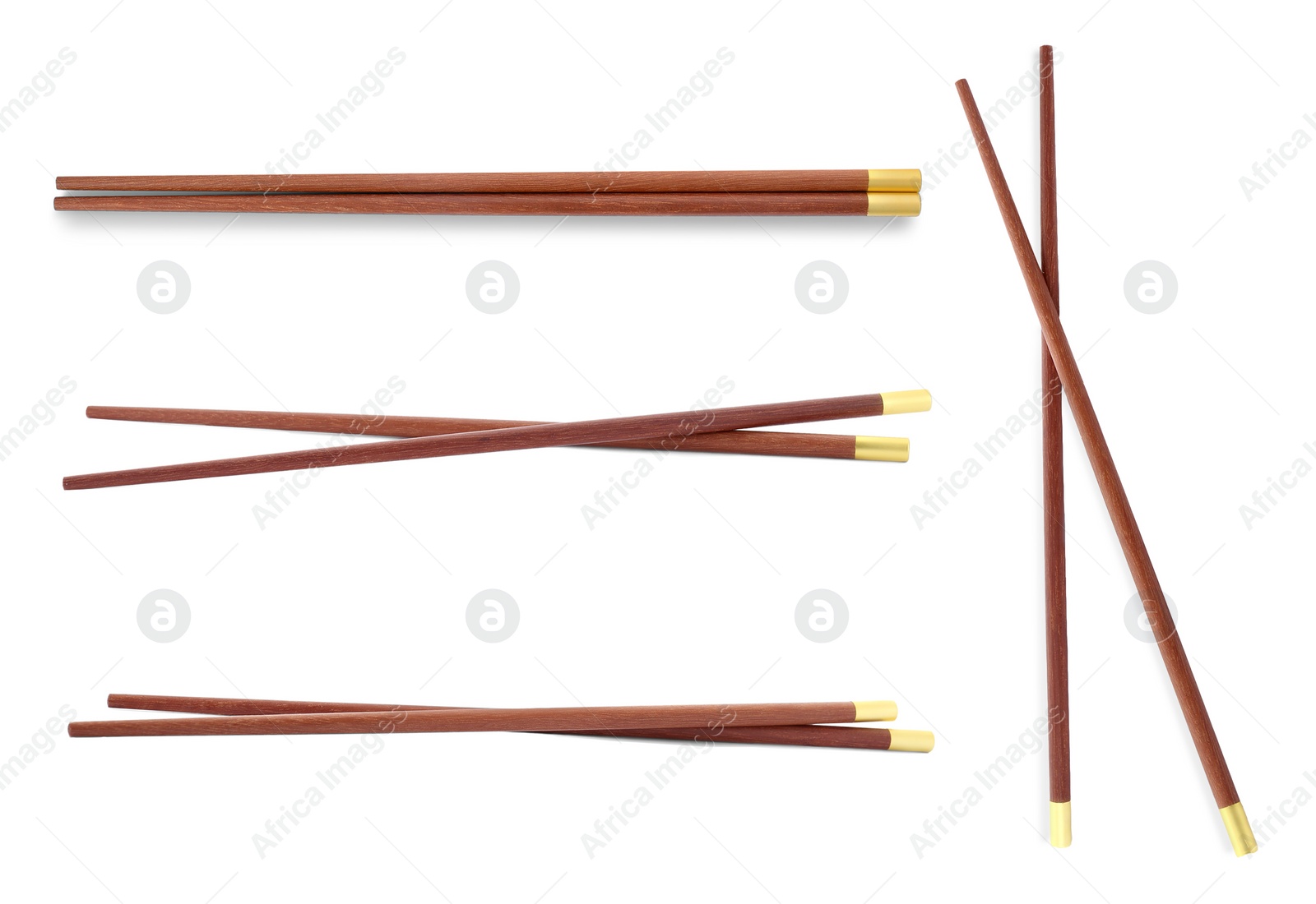 Image of Collage with wooden chopsticks isolated on white