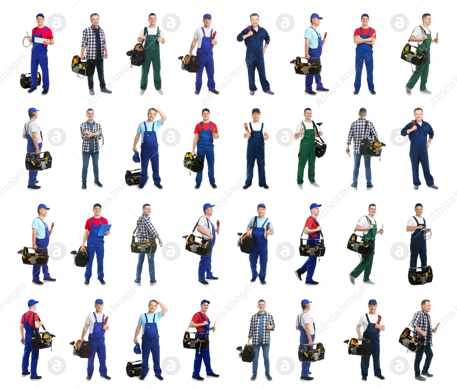 Image of Collage with photos of plumbers on white background