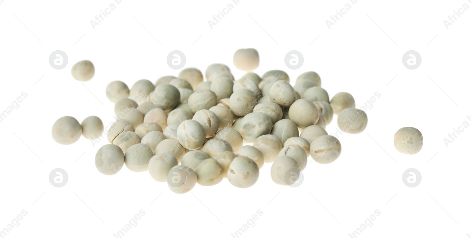 Photo of Pile of raw dry peas on white background. Vegetable seeds