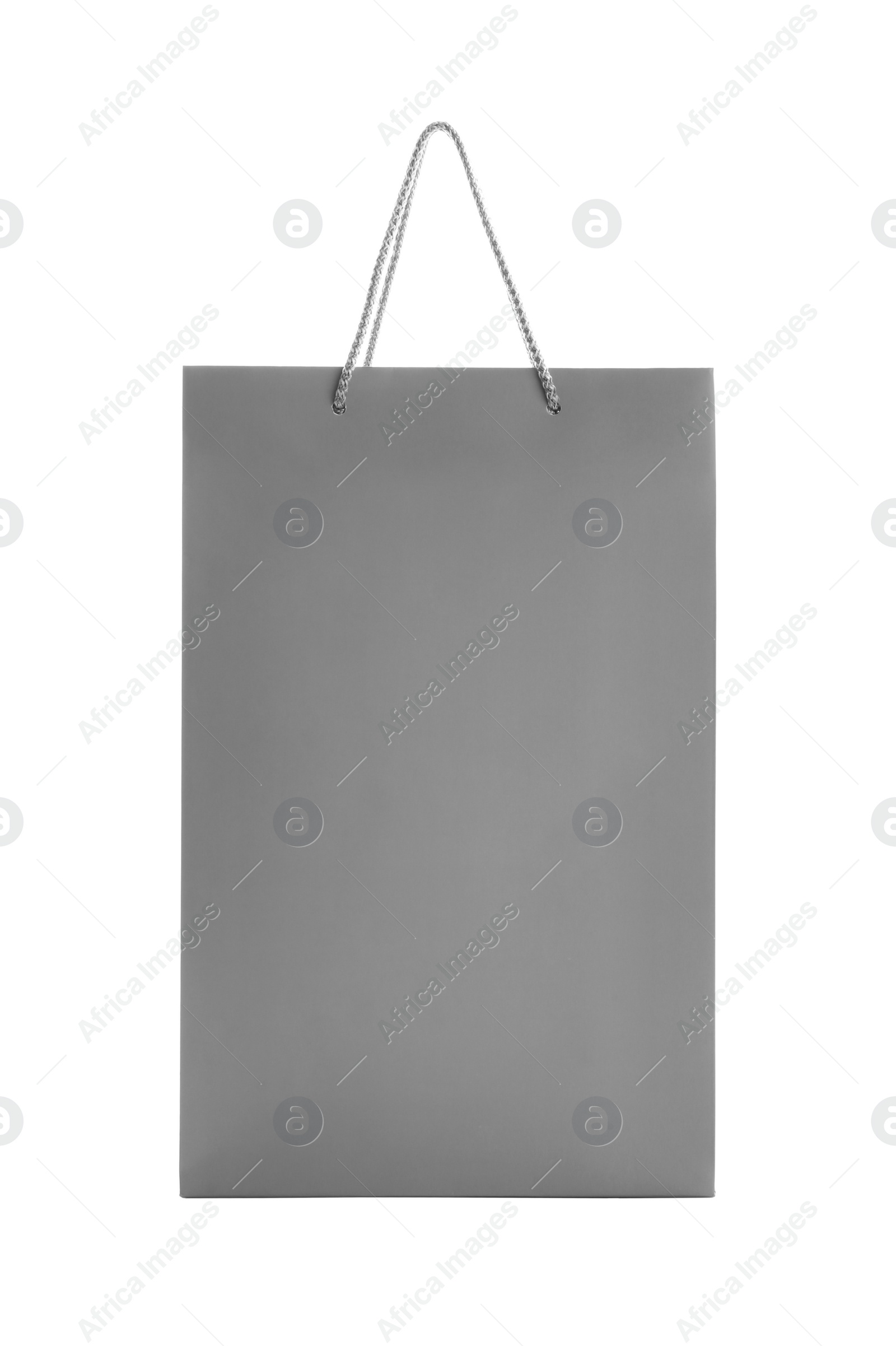 Photo of Grey paper shopping bag isolated on white