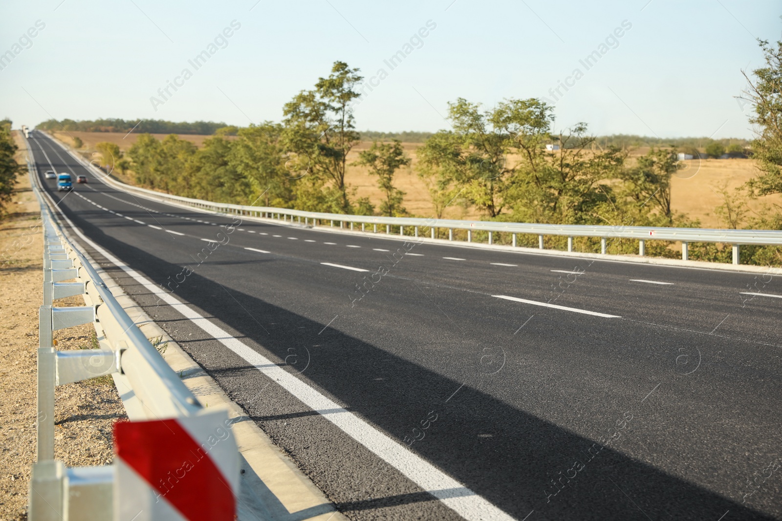 Photo of Beautiful view of empty asphalt highway. Road trip