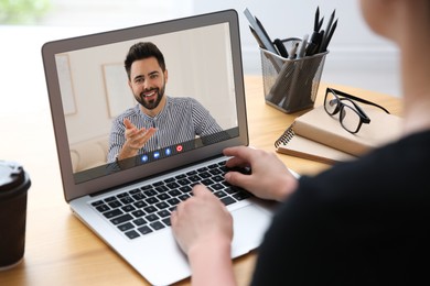 Woman using laptop for online studying, closeup. Webinar concept