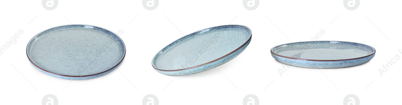 Image of Empty ceramic plate isolated on white, set with different views