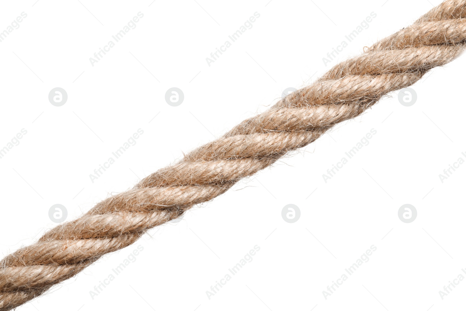 Photo of Strong nautical cotton rope on white background