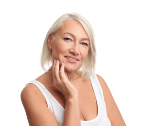 Photo of Mature woman with beautiful face on white background