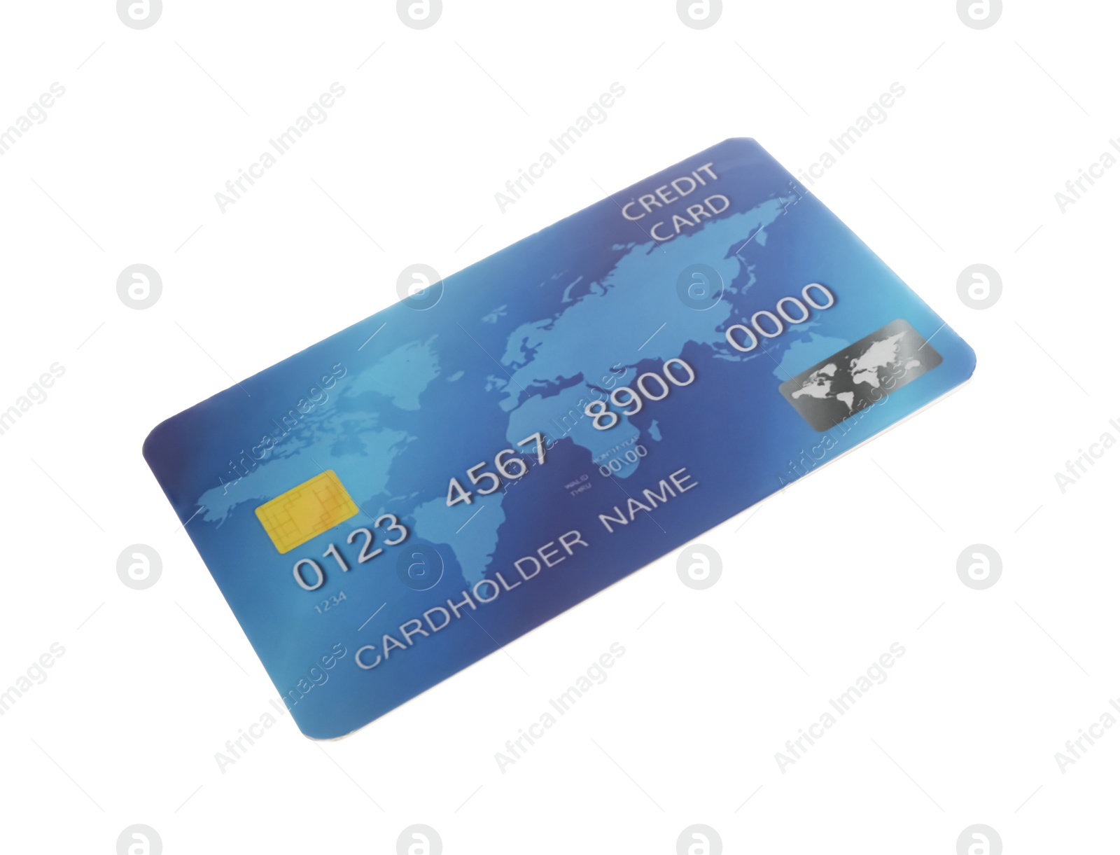 Photo of Blue plastic credit card isolated on white