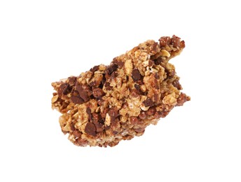 Photo of One piece of tasty granola bar isolated on white