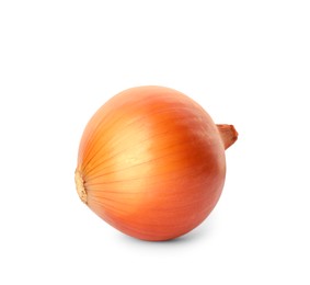 Photo of One fresh unpeeled onion isolated on white