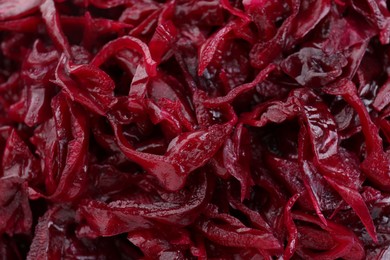 Tasty red cabbage sauerkraut as background, closeup