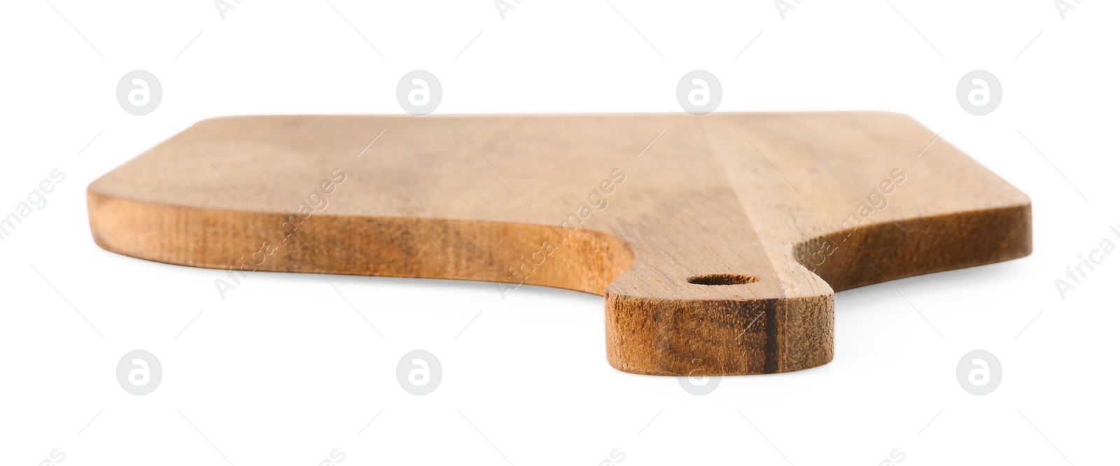 Photo of One wooden cutting board on white background