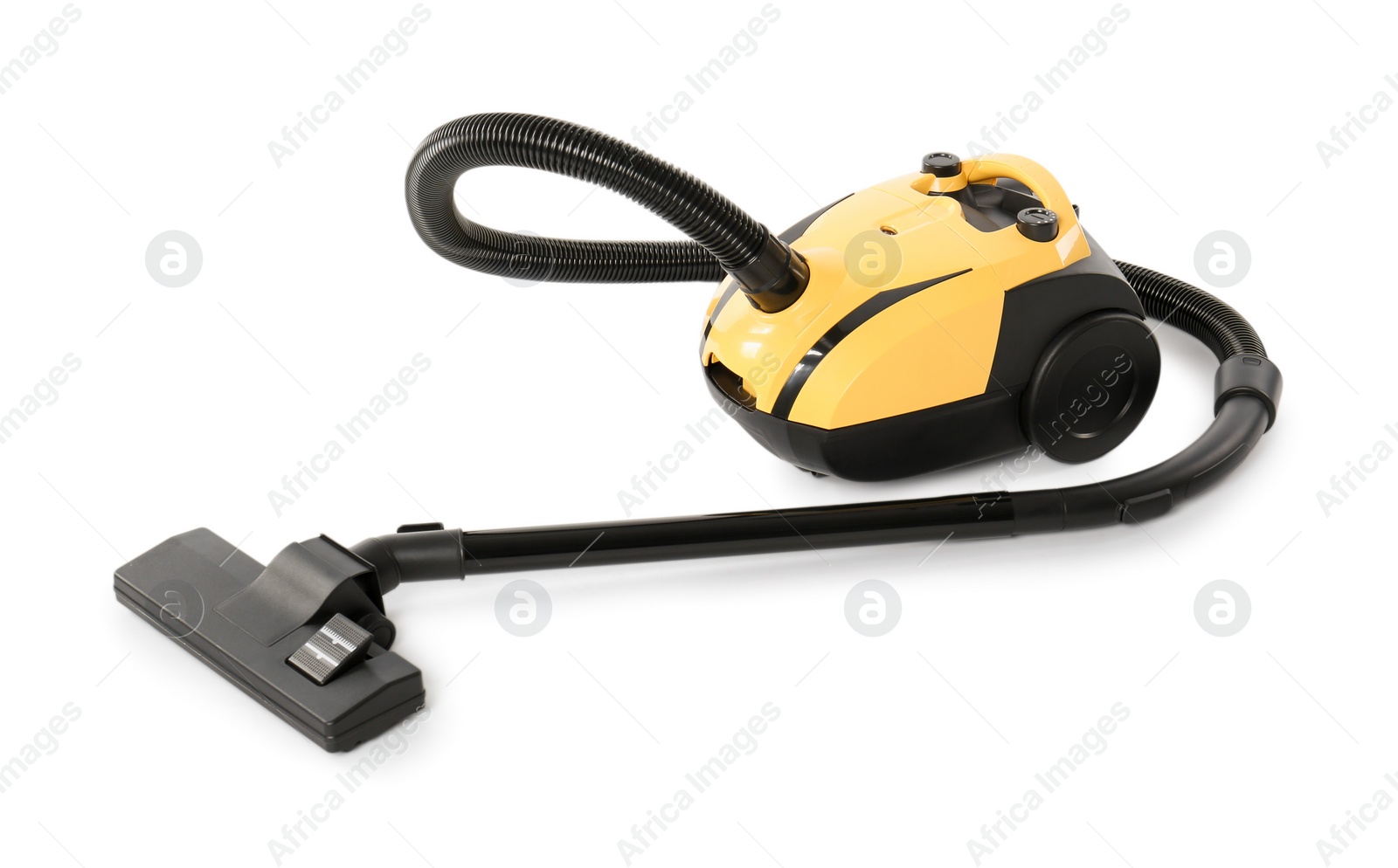 Photo of Modern yellow vacuum cleaner isolated on white