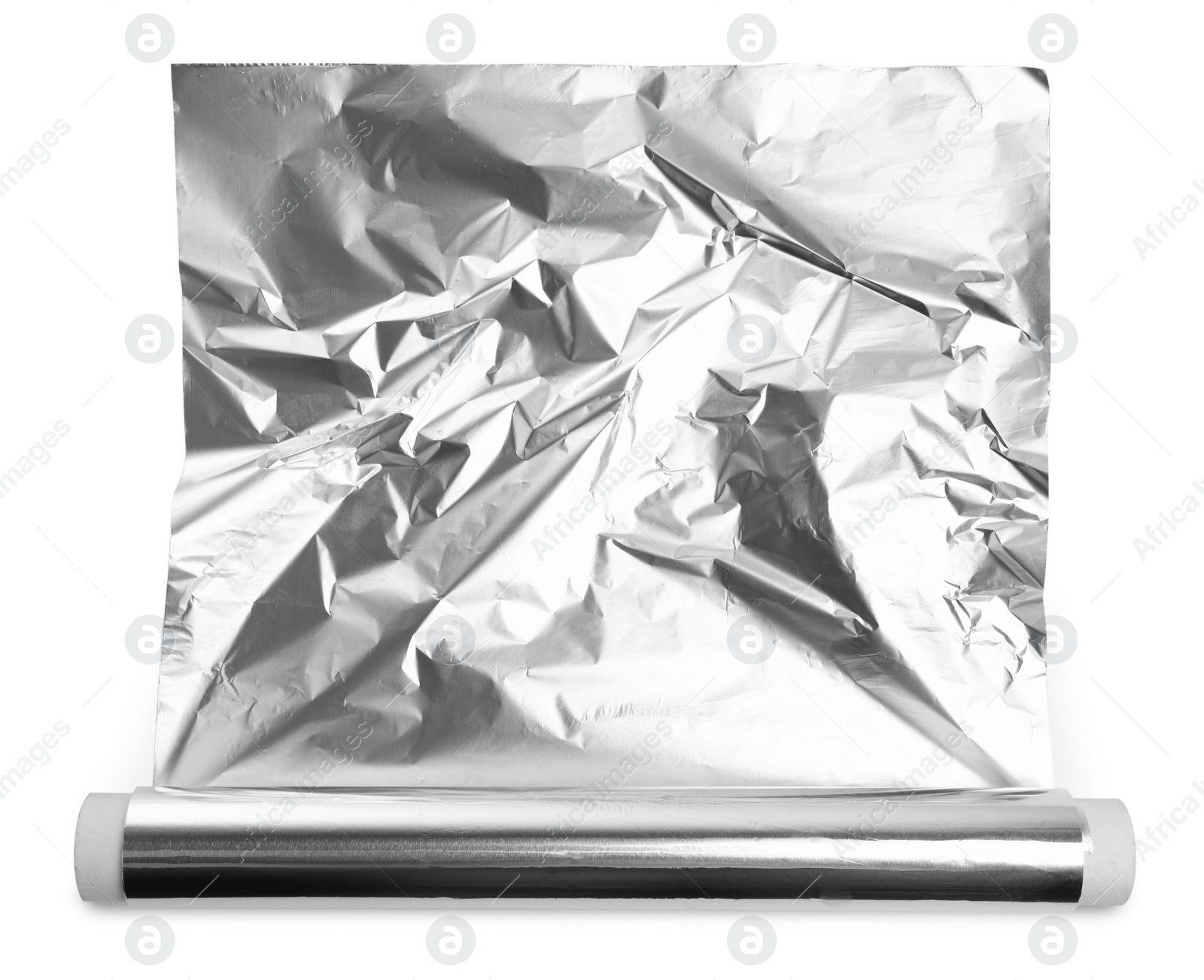 Photo of Roll of aluminum foil isolated on white, top view