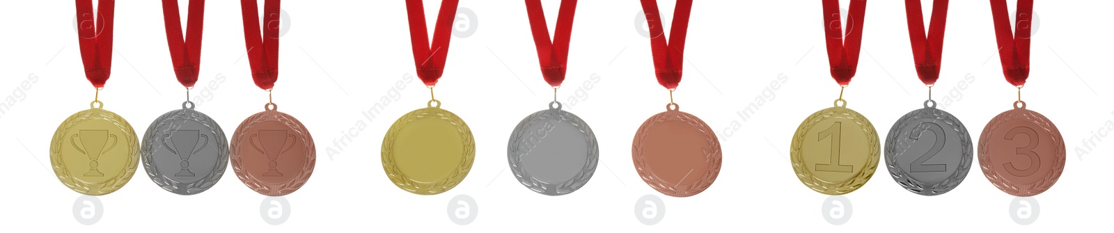 Image of Gold, silver and bronze medals isolated on white, set