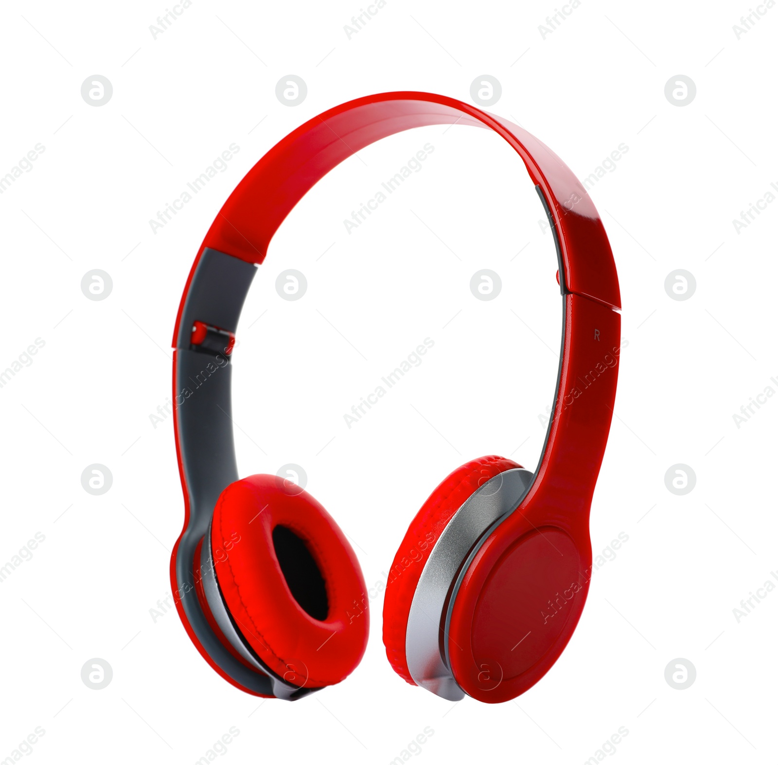 Photo of Stylish modern headphones with earmuffs on white background